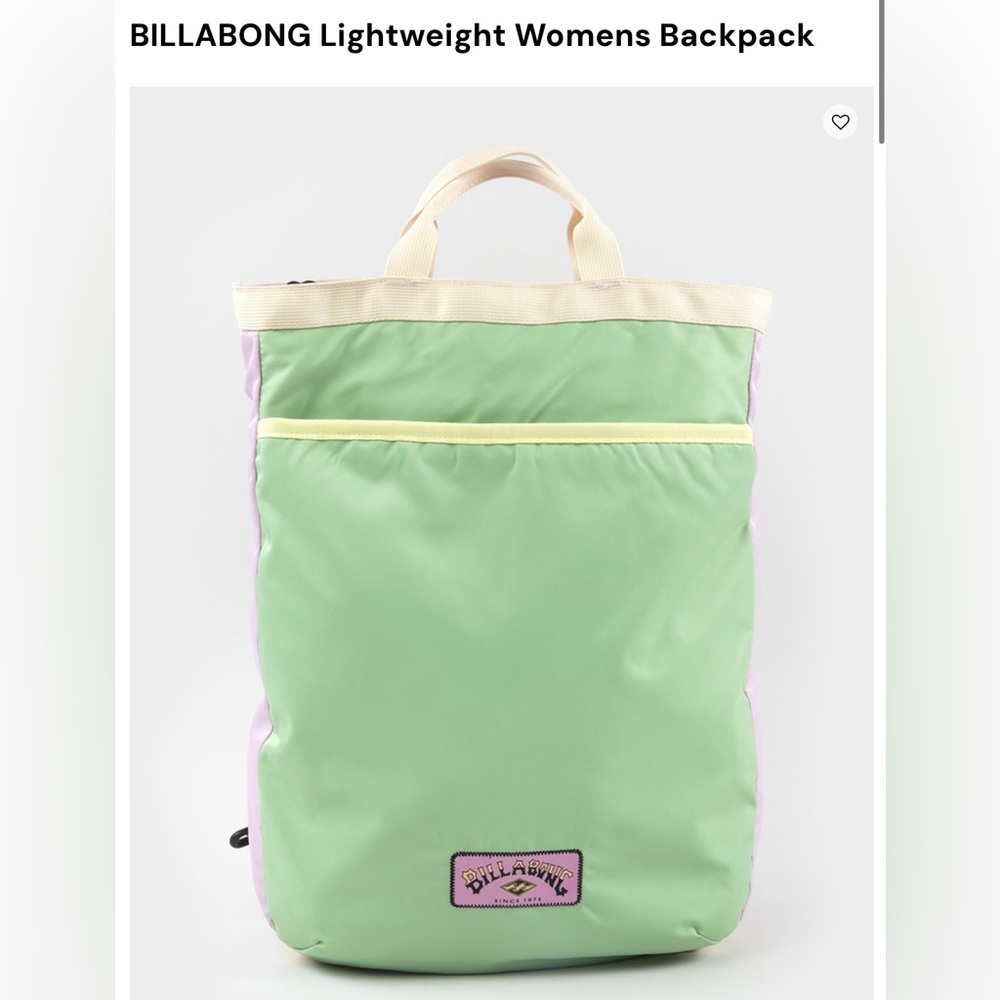 Billabong Mint Green and Cream Backpack